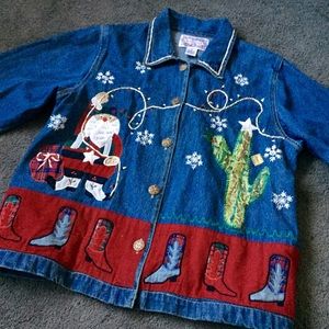 Vintage Cowboy Santa Denim Top
